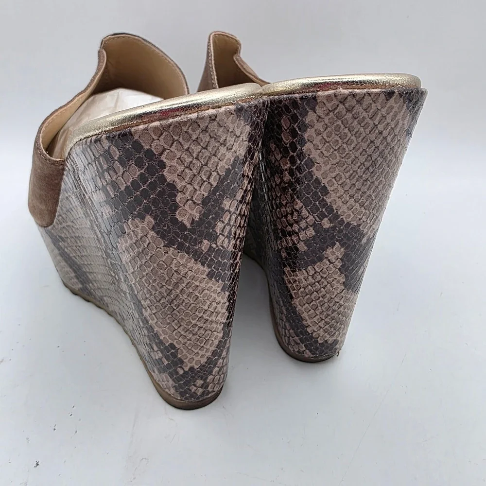 Cordani Onyx Tortora Python Print Suede Wedge Sandals Made in Italy Size 41